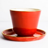 Edirne Kırmızısı Kulpsuz Altın Yaldızlı Kahve Fincanı