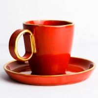 Edirne Kırmızısı Altın Yaldızlı Kahve Fincanı